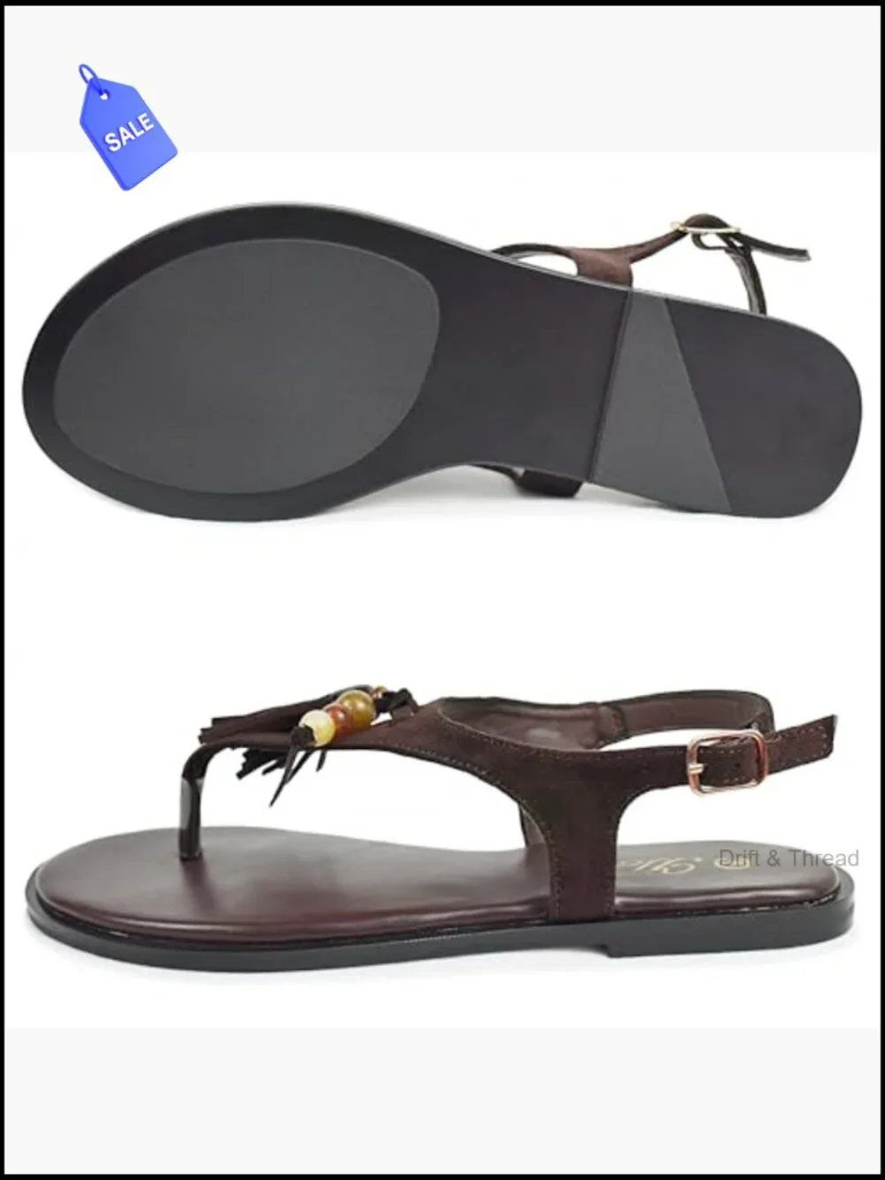 Boho Retro Thong Flat Sandals with Tassel Bead Details